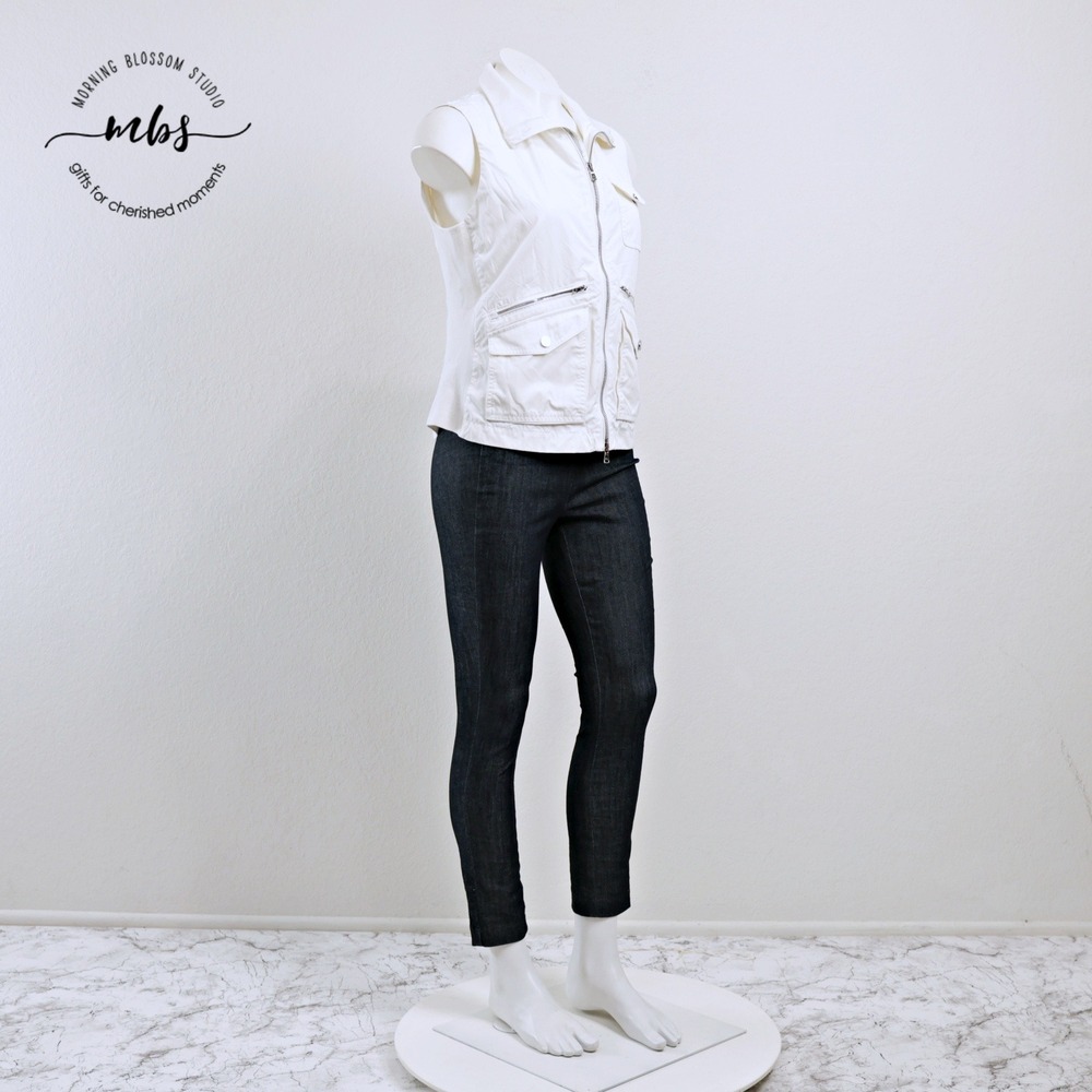 Ralph Lauren Golf Full Zip Multi-Pocket Utility Vest White Silver Women M